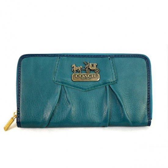 Coach Madison Gathered Logo Large Blue Wallets ECS